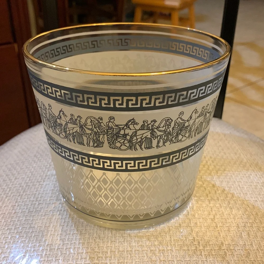 Vintage 1950’s Jeanette glass Blue Patrician‎ Greek Roman chariot ice bucket.